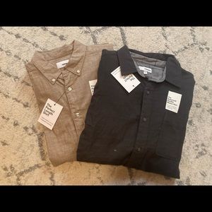 NWT- Sonoma Mens Button Downs. Tan and Black. Size L